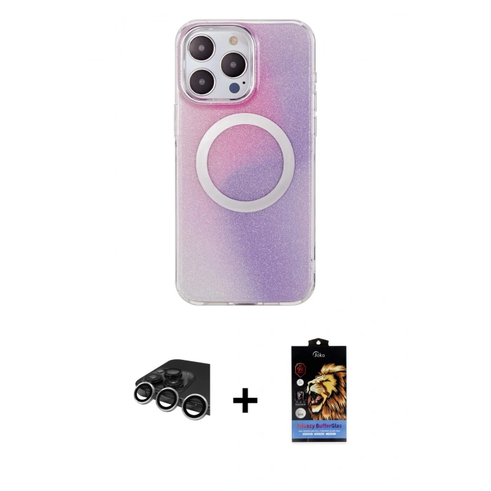 MARSİLYAN™- iPhone 14 Pro Max Kılıf Pusula Form - Siyah Buffer Hayalet Cam Ekran Koruyucu + Raze Metal Kamera Lens - GS
