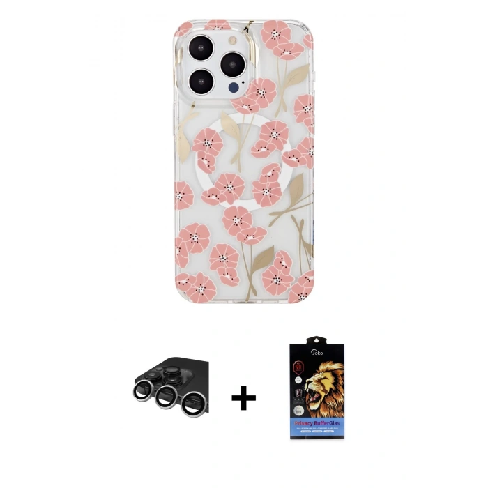 MARSİLYAN™- iPhone 14 Pro Max Kılıf Pusula Form - Siyah Buffer Hayalet Cam Ekran Koruyucu + Raze Metal Kamera Lens - GS