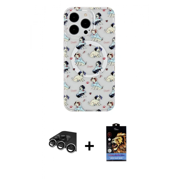 MARSİLYAN™- iPhone 14 Pro Max Kılıf Pusula Form - Siyah Buffer Hayalet Cam Ekran Koruyucu + Raze Metal Kamera Lens - GS