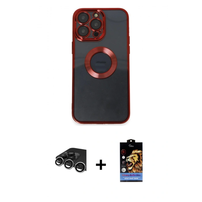 MARSİLYAN™- iPhone 14 Pro Max Kılıf Pusula Form - Siyah Buffer Hayalet Cam Ekran Koruyucu + Raze Metal Kamera Lens - GS