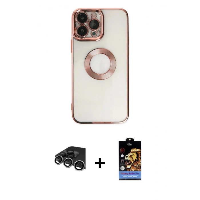 MARSİLYAN™- iPhone 14 Pro Max Kılıf Pusula Form - Siyah Buffer Hayalet Cam Ekran Koruyucu + Raze Metal Kamera Lens - GS