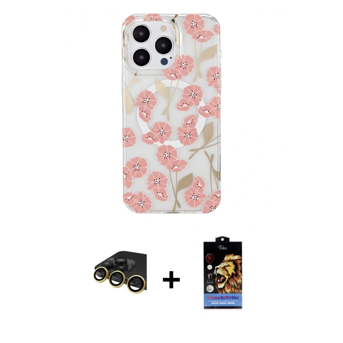 MARSİLYAN™- iPhone 14 Pro Max Kılıf Pusula Form - Siyah Buffer Hayalet Cam Ekran Koruyucu + Raze Metal Kamera Lens - GD