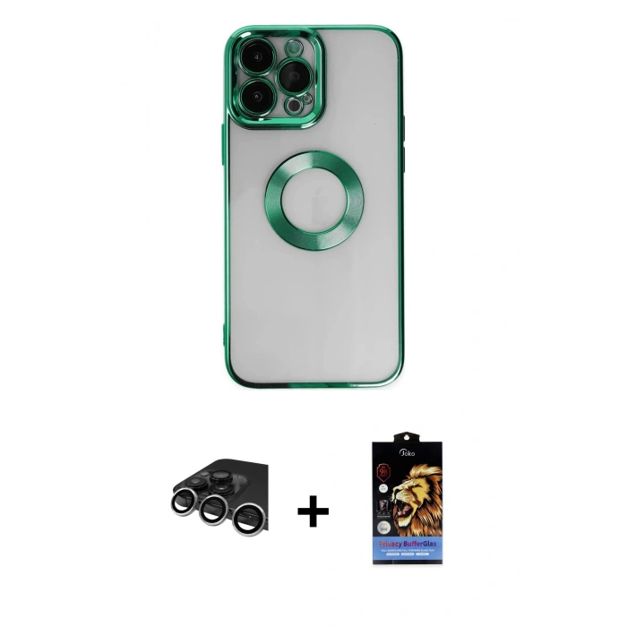 MARSİLYAN™- iPhone 14 Pro Max Kılıf Pusula Form - Siyah Buffer Hayalet Cam Ekran Koruyucu + Raze Metal Kamera Lens - GS