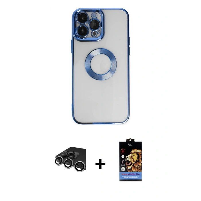 MARSİLYAN™- iPhone 14 Pro Max Kılıf Pusula Form - Siyah Buffer Hayalet Cam Ekran Koruyucu + Raze Metal Kamera Lens - GS