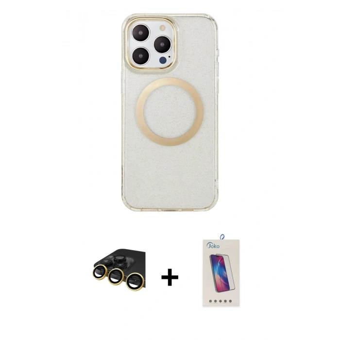 MARSİLYAN™- iPhone 14 Pro Max Kılıf Pusula Form - Siyah Joko 5D Cam + Raze Metal Kamera Lens - GD