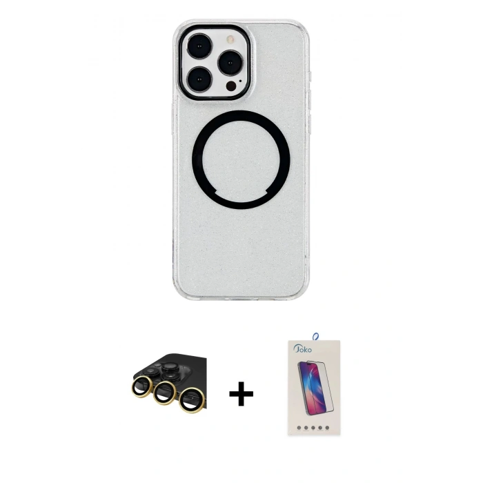 MARSİLYAN™- iPhone 14 Pro Max Kılıf Pusula Form - Siyah Joko 5D Cam + Raze Metal Kamera Lens - GD