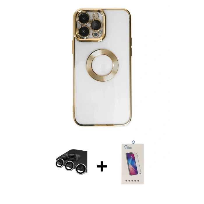 MARSİLYAN™- iPhone 14 Pro Max Kılıf Pusula Form - Siyah Joko 5D Cam + Raze Metal Kamera Lens - GS