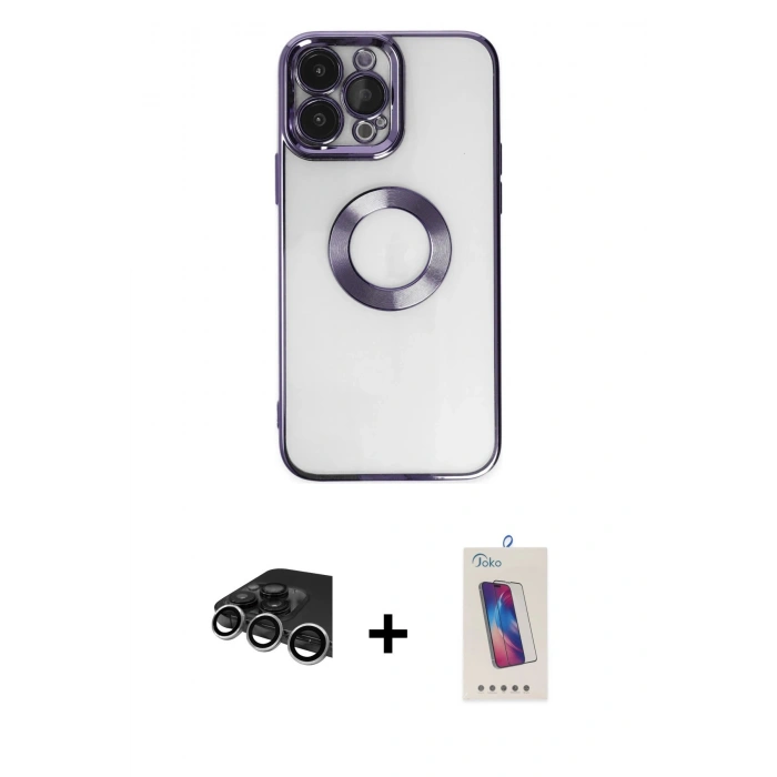 MARSİLYAN™- iPhone 14 Pro Max Kılıf Pusula Form - Siyah Joko 5D Cam + Raze Metal Kamera Lens - GS