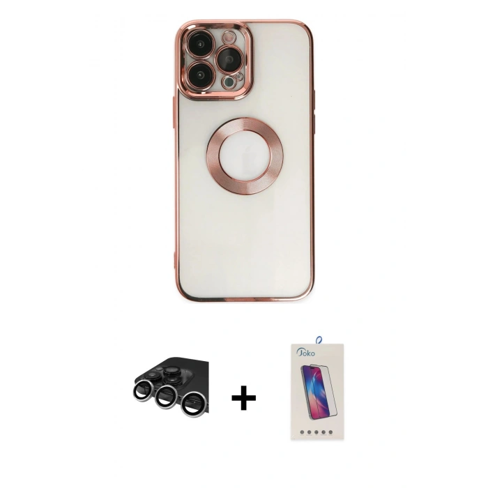 MARSİLYAN™- iPhone 14 Pro Max Kılıf Pusula Form - Siyah Joko 5D Cam + Raze Metal Kamera Lens - GS
