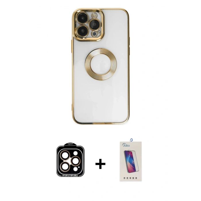 MARSİLYAN™- iPhone 14 Pro Max Kılıf Pusula Form - Siyah Joko 5D Cam + PVD Metal Kamera Lens - TU
