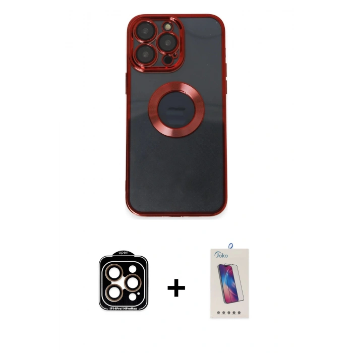 MARSİLYAN™- iPhone 14 Pro Max Kılıf Pusula Form - Siyah Joko 5D Cam + PVD Metal Kamera Lens - TU