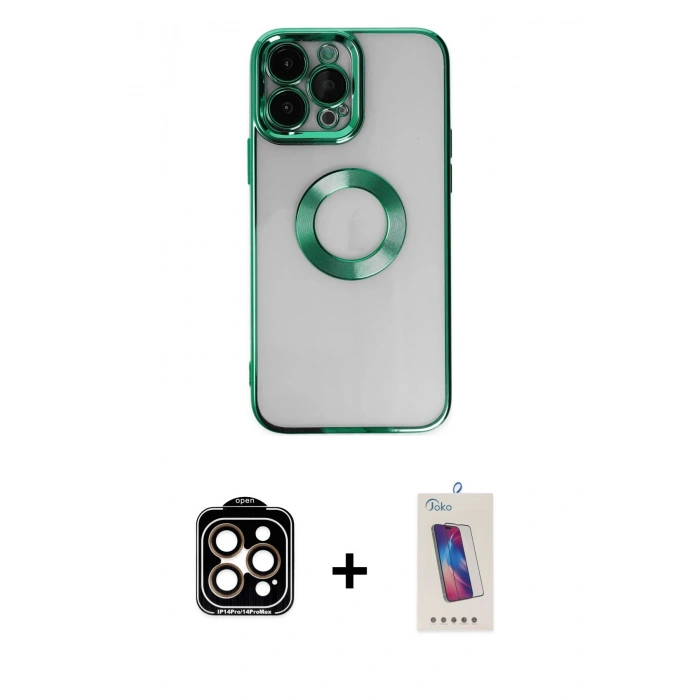 MARSİLYAN™- iPhone 14 Pro Max Kılıf Pusula Form - Siyah Joko 5D Cam + PVD Metal Kamera Lens - TU