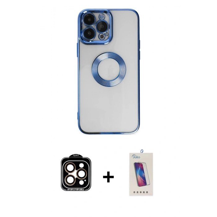 MARSİLYAN™- iPhone 14 Pro Max Kılıf Pusula Form - Siyah Joko 5D Cam + PVD Metal Kamera Lens - TU