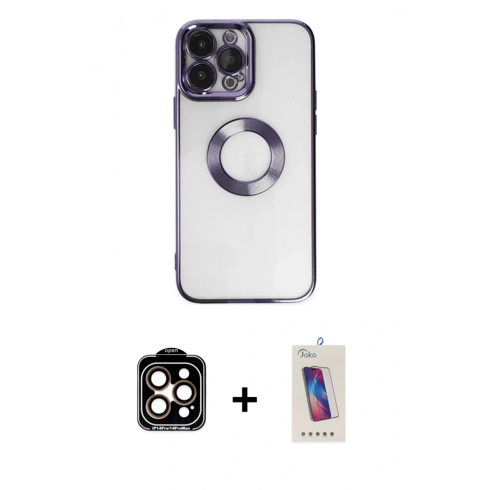 MARSİLYAN™- iPhone 14 Pro Max Kılıf Pusula Form - Siyah Joko 5D Cam + PVD Metal Kamera Lens - TU