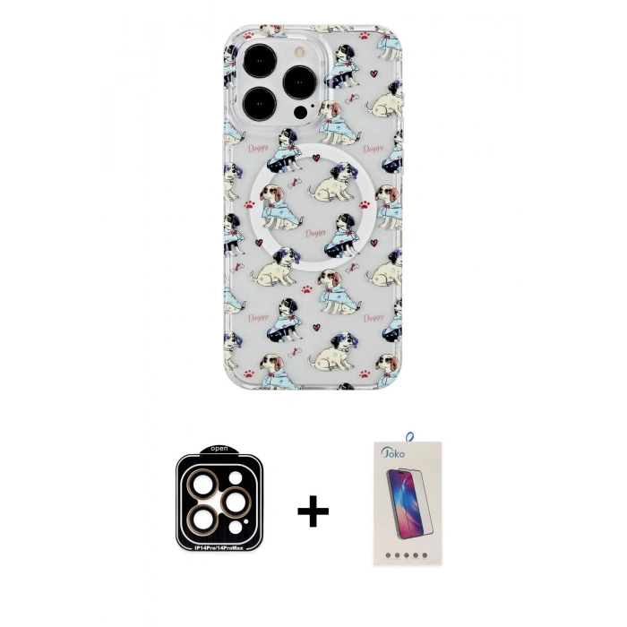 MARSİLYAN™- iPhone 14 Pro Max Kılıf Pusula Form - Siyah Joko 5D Cam + PVD Metal Kamera Lens - TU