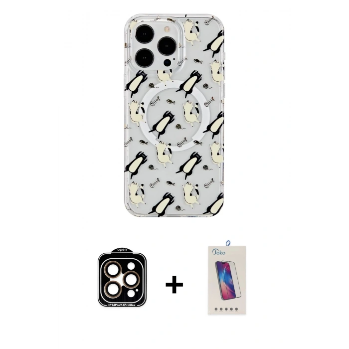MARSİLYAN™- iPhone 14 Pro Max Kılıf Pusula Form - Siyah Joko 5D Cam + PVD Metal Kamera Lens - TU