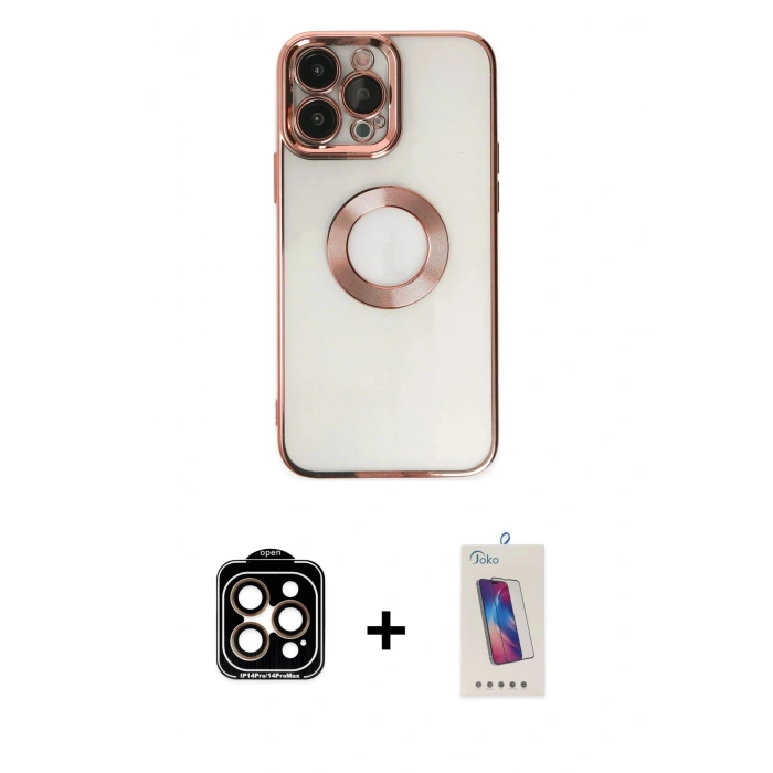 MARSİLYAN™- iPhone 14 Pro Max Kılıf Pusula Form - Siyah Joko 5D Cam + PVD Metal Kamera Lens - TU