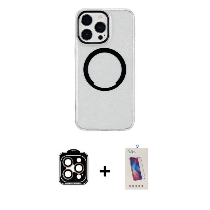 MARSİLYAN™- iPhone 14 Pro Max Kılıf Pusula Form - Siyah Joko 5D Cam + PVD Metal Kamera Lens - TU