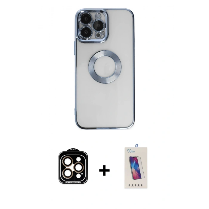 MARSİLYAN™- iPhone 14 Pro Max Kılıf Pusula Form - Siyah Joko 5D Cam + PVD Metal Kamera Lens - TU
