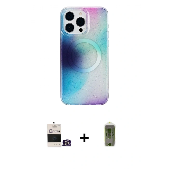 MARSİLYAN™- iPhone 14 Pro Max Kılıf Pusula Form - Siyah Joko Magic 5D Hayalet Cam + Bilvis Titan Kamera Lens - GD
