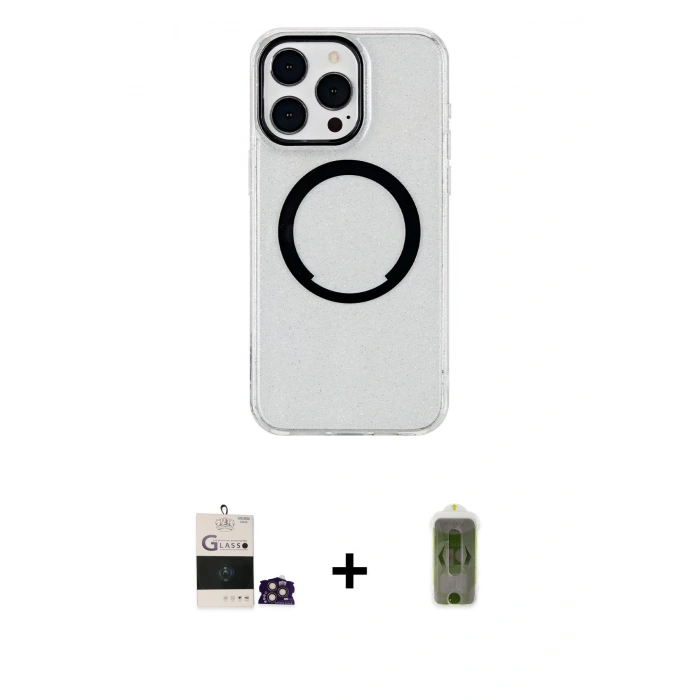 MARSİLYAN™- iPhone 14 Pro Max Kılıf Pusula Form - Siyah Joko Magic 5D Hayalet Cam + Bilvis Titan Kamera Lens - GD