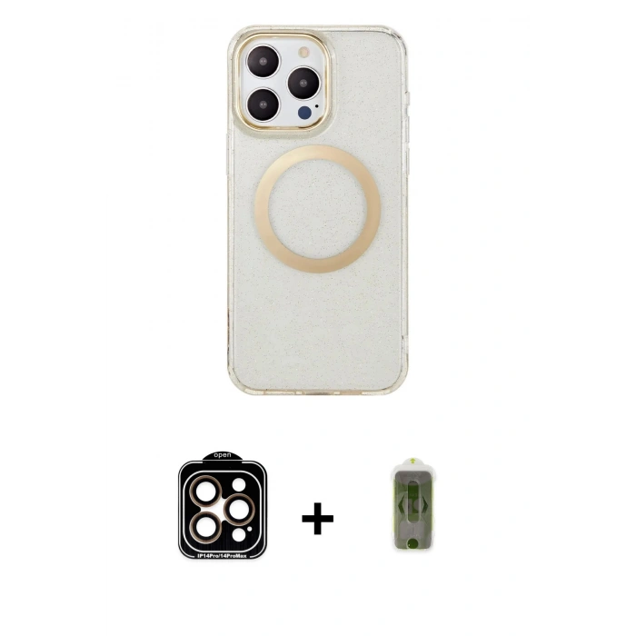 MARSİLYAN™- iPhone 14 Pro Max Kılıf Pusula Form - Siyah Joko Magic 5D Hayalet Cam + PVD Metal Kamera Lens - TU