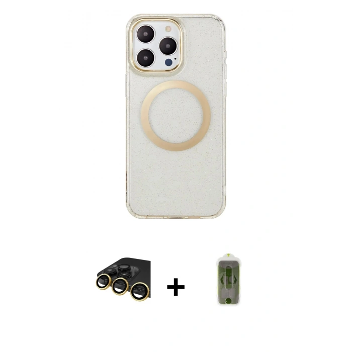 MARSİLYAN™- iPhone 14 Pro Max Kılıf Pusula Form - Siyah Joko Magic 5D Hayalet Cam + Raze Metal Kamera Lens - GD