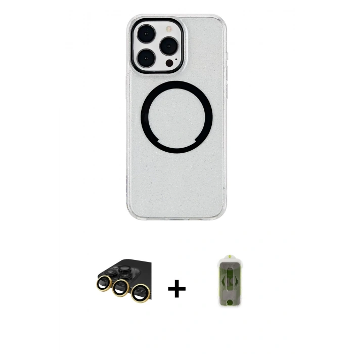 MARSİLYAN™- iPhone 14 Pro Max Kılıf Pusula Form - Siyah Joko Magic 5D Hayalet Cam + Raze Metal Kamera Lens - GD