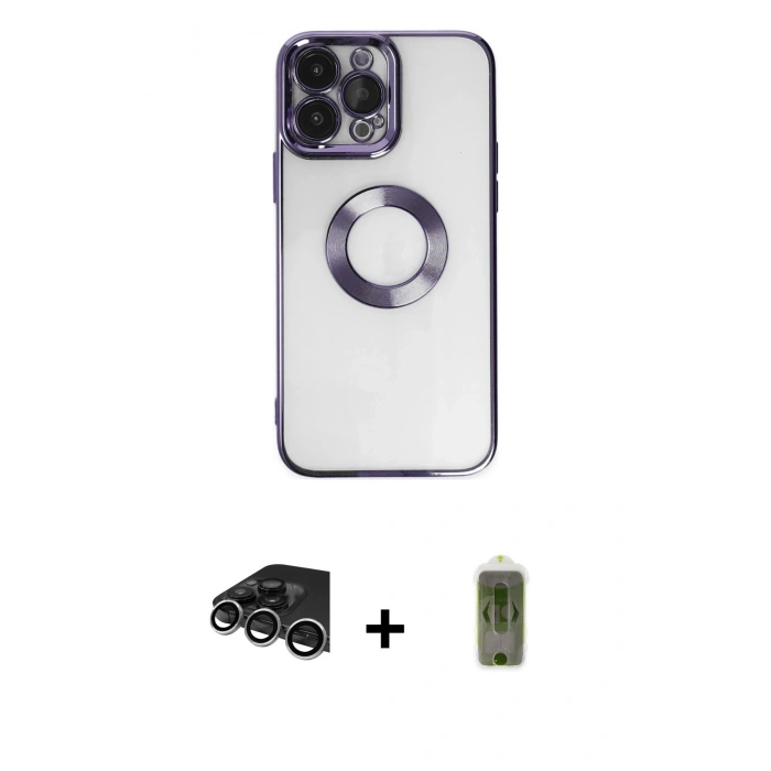 MARSİLYAN™- iPhone 14 Pro Max Kılıf Pusula Form - Siyah Joko Magic 5D Hayalet Cam + Raze Metal Kamera Lens - GS