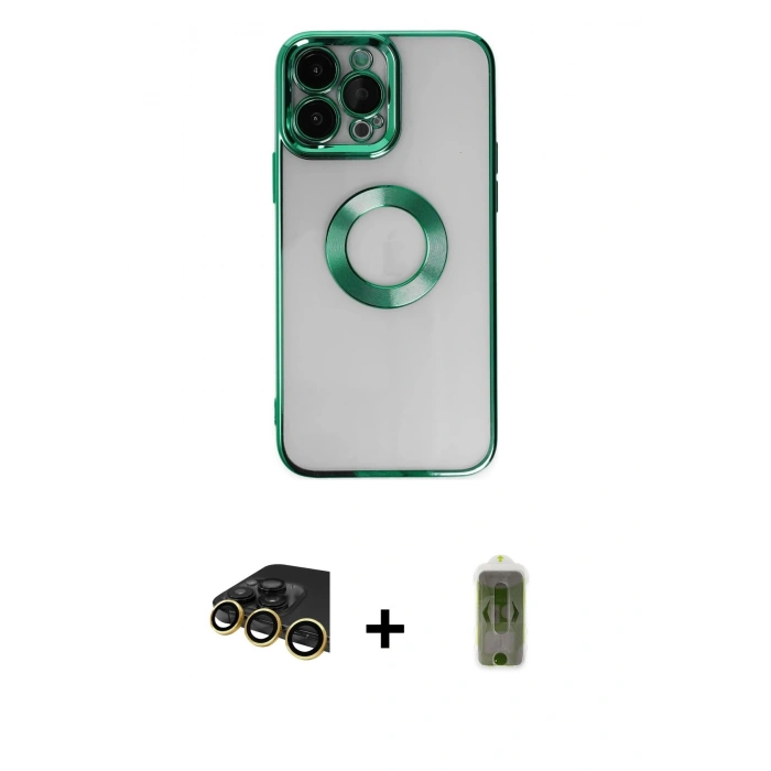 MARSİLYAN™- iPhone 14 Pro Max Kılıf Pusula Form - Siyah Joko Magic 5D Hayalet Cam + Raze Metal Kamera Lens - GD