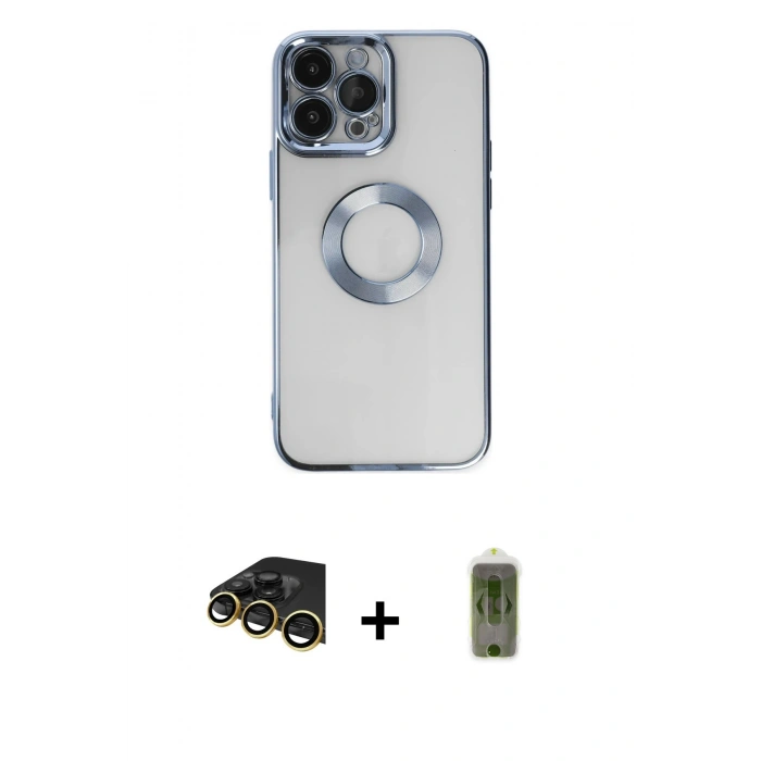 MARSİLYAN™- iPhone 14 Pro Max Kılıf Pusula Form - Siyah Joko Magic 5D Hayalet Cam + Raze Metal Kamera Lens - GD