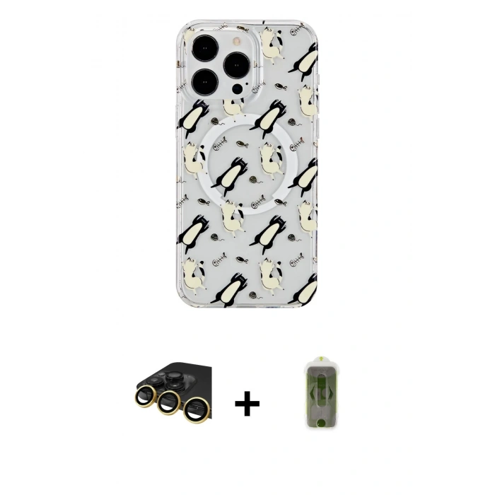 MARSİLYAN™- iPhone 14 Pro Max Kılıf Pusula Form - Siyah Joko Magic 5D Hayalet Cam + Raze Metal Kamera Lens - GD
