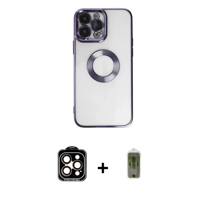 MARSİLYAN™- iPhone 14 Pro Max Kılıf Pusula Form - Siyah Joko Magic 5D Hayalet Cam + PVD Metal Kamera Lens - TU