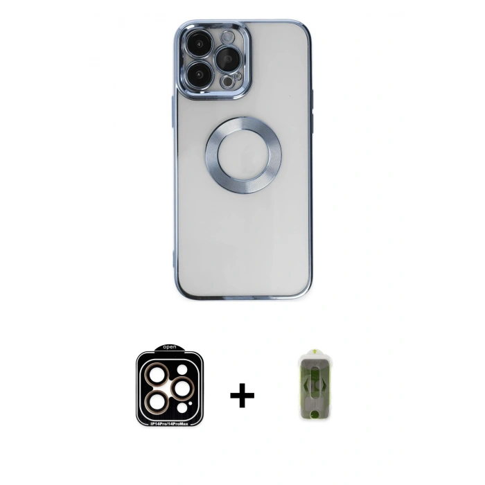 MARSİLYAN™- iPhone 14 Pro Max Kılıf Pusula Form - Siyah Joko Magic 5D Hayalet Cam + PVD Metal Kamera Lens - TU