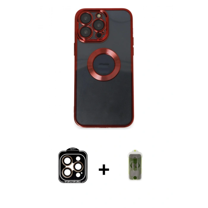 MARSİLYAN™- iPhone 14 Pro Max Kılıf Pusula Form - Siyah Joko Magic 5D Hayalet Cam + PVD Metal Kamera Lens - TU