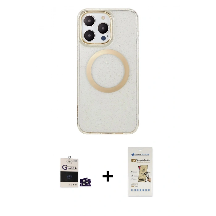 MARSİLYAN™- iPhone 14 Pro Max Kılıf Pusula Form - Siyah Mat Seramik Nano Ekran Koruyucu + Bilvis Titan Kamera Lens - DNMR