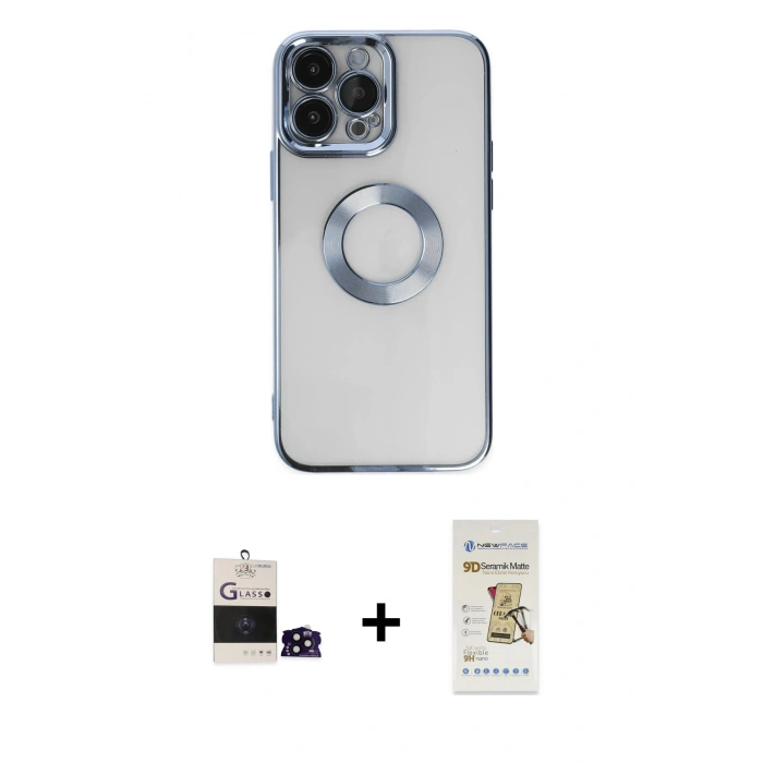 MARSİLYAN™- iPhone 14 Pro Max Kılıf Pusula Form - Siyah Mat Seramik Nano Ekran Koruyucu + Bilvis Titan Kamera Lens - SH