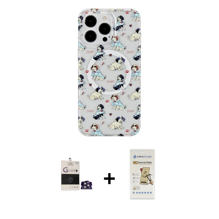 MARSİLYAN™- iPhone 14 Pro Max Kılıf Pusula Form - Siyah Mat Seramik Nano Ekran Koruyucu + Bilvis Titan Kamera Lens - GS