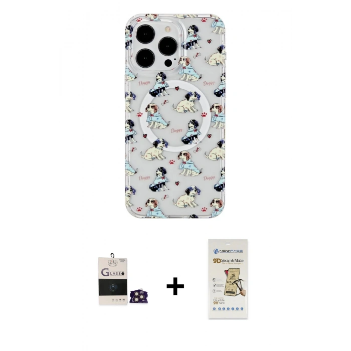MARSİLYAN™- iPhone 14 Pro Max Kılıf Pusula Form - Siyah Mat Seramik Nano Ekran Koruyucu + Bilvis Titan Kamera Lens - GD