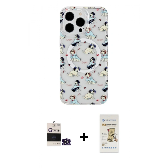 MARSİLYAN™- iPhone 14 Pro Max Kılıf Pusula Form - Siyah Mat Seramik Nano Ekran Koruyucu + Bilvis Titan Kamera Lens - DNMR