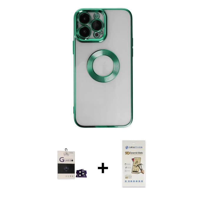 MARSİLYAN™- iPhone 14 Pro Max Kılıf Pusula Form - Siyah Mat Seramik Nano Ekran Koruyucu + Bilvis Titan Kamera Lens - SH