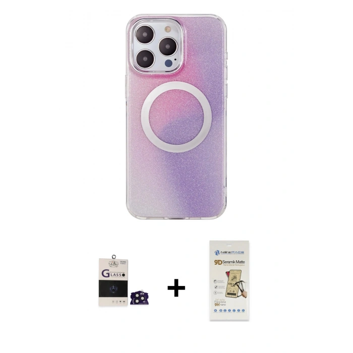 MARSİLYAN™- iPhone 14 Pro Max Kılıf Pusula Form - Siyah Mat Seramik Nano Ekran Koruyucu + Bilvis Titan Kamera Lens - DNMR
