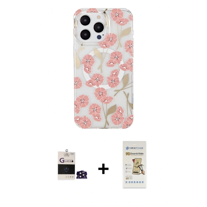 MARSİLYAN™- iPhone 14 Pro Max Kılıf Pusula Form - Siyah Mat Seramik Nano Ekran Koruyucu + Bilvis Titan Kamera Lens - DNMR