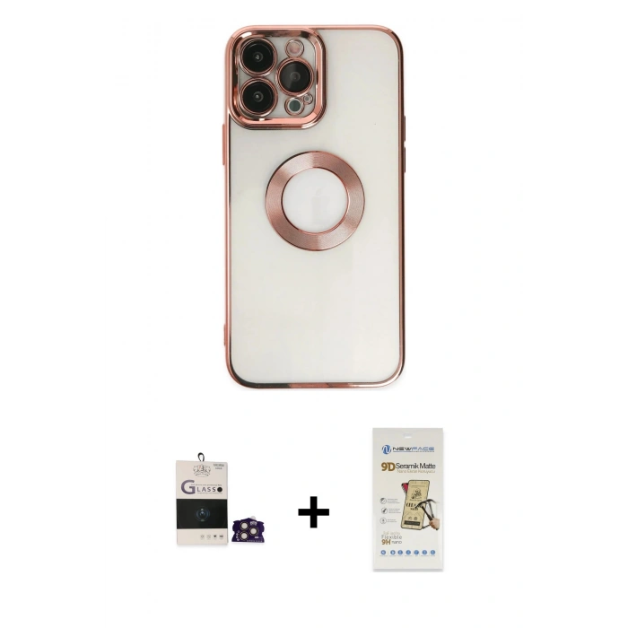 MARSİLYAN™- iPhone 14 Pro Max Kılıf Pusula Form - Siyah Mat Seramik Nano Ekran Koruyucu + Bilvis Titan Kamera Lens - GD
