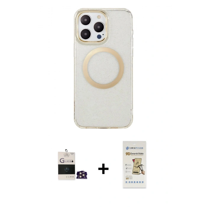 MARSİLYAN™- iPhone 14 Pro Max Kılıf Pusula Form - Siyah Mat Seramik Nano Ekran Koruyucu + Bilvis Titan Kamera Lens - GD