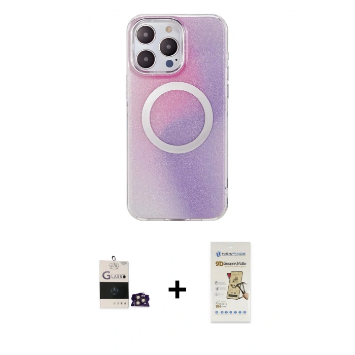 MARSİLYAN™- iPhone 14 Pro Max Kılıf Pusula Form - Siyah Mat Seramik Nano Ekran Koruyucu + Bilvis Titan Kamera Lens - GD