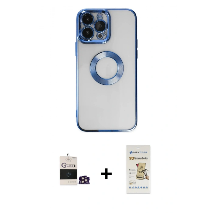 MARSİLYAN™- iPhone 14 Pro Max Kılıf Pusula Form - Siyah Mat Seramik Nano Ekran Koruyucu + Bilvis Titan Kamera Lens - GD