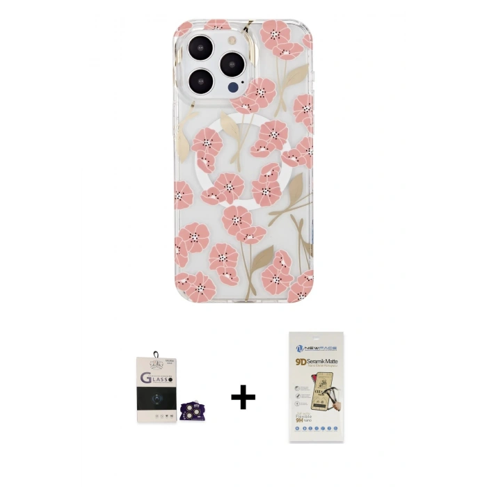 MARSİLYAN™- iPhone 14 Pro Max Kılıf Pusula Form - Siyah Mat Seramik Nano Ekran Koruyucu + Bilvis Titan Kamera Lens - GD