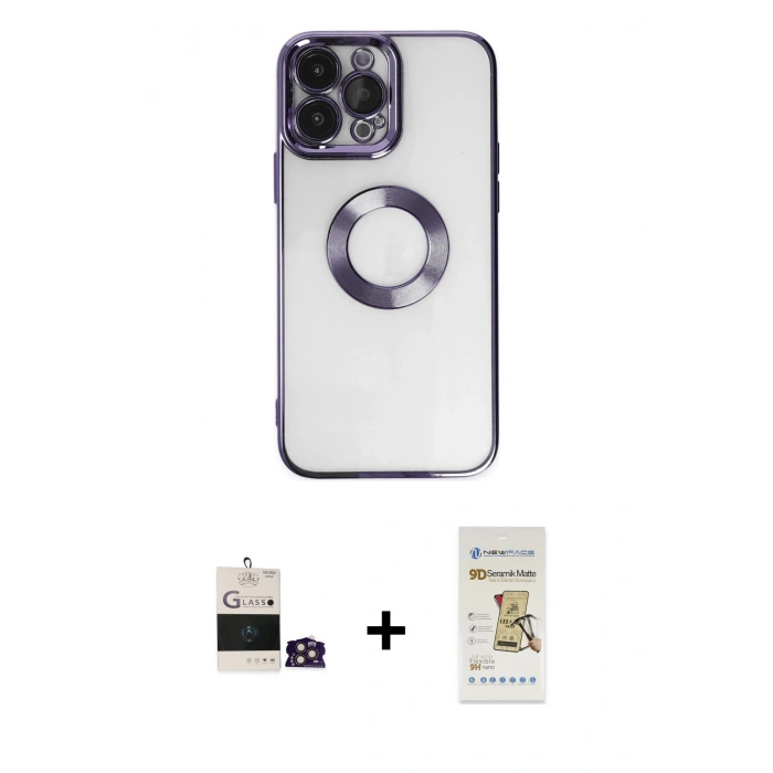 MARSİLYAN™- iPhone 14 Pro Max Kılıf Pusula Form - Siyah Mat Seramik Nano Ekran Koruyucu + Bilvis Titan Kamera Lens - GD