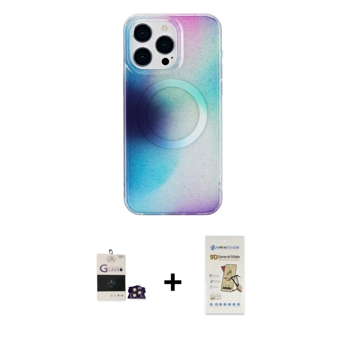 MARSİLYAN™- iPhone 14 Pro Max Kılıf Pusula Form - Siyah Mat Seramik Nano Ekran Koruyucu + Bilvis Titan Kamera Lens - GD